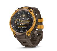 Garmin Instinct Crossover AMOLED Montre Intelligente Hybride Robuste avec Aiguilles analogiques et écran AMOLED Lumineux, Bronze/Sunburst avec Bracelet en Silicone Cacao