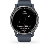 Garmin Venu 2 - Montre connectée GPS Multisports avec écran AMOLED, autonomie Longue durée (10 Jours) - Silver avec Bracelet Bleu Gris - Boîtier 45mm