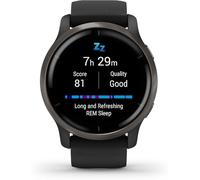 Garmin Montre connectée Venu 2 GPS AMOLED Multisports Autonomie 11 jours Gris Bracelet noir 45 mm