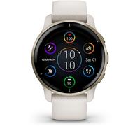 Garmin Venu 2 Plus - Montre connectée GPS multisports avec appels via Bluetooth et suivi santé - Cream Gold avec bracelet silicone ivoire - Boîtier 43 mm