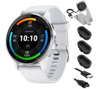Garmin Venu 3 Health and Fitness 010-02784-00 Lot de 3 montres connectées GPS avec boîtier Whitestone 45 mm et station de charge Deco Essentials, coque anti-poussière en silicone et câble USB de type