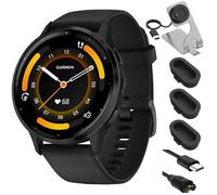 Garmin Venu 3 Health and Fitness 010-02784-01 Lot de 3 montres connectées GPS avec boîtier noir 45 mm avec station de charge Deco Essentials, coque anti-poussière en silicone et câble de charge USB de