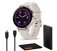 Garmin Venu 3S Montre intelligente avancée avec lunette en acier inoxydable doré souple avec boîtier ivoire et bracelet en silicone de 41 mm Écran tactile AMOLED 3,2" avec accessoires
