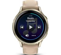 Garmin Venu 4 - Montre connectée GPS 41 mm, écran AMOLED, jusqu’à 10 jours d’autonomie, appels Bluetooth, ECG & lampe LED - Or, bracelet cuir beige