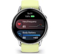 Garmin Venu 4 - Montre connectée GPS 45 mm, écran AMOLED, jusqu’à 12 jours d’autonomie, appels Bluetooth, ECG & lampe LED - Argent, bracelet citron