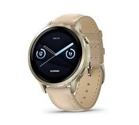 Garmin Venu 4 Montre Intelligente GPS de 41 mm, écran Lumineux et coloré, Lampe de Poche intégrée, 10 Jours d'autonomie, doré Lunaire avec Bracelet en Silicone os/Bracelet en Cuir Sable Clair