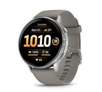 Garmin Venu®, 45mm - Montres GPS connectées avancées Forme et santé avec écran Ultra-Lumineux et coloré, Lampe LED intégrée et Fonctions connectée - Noir et Silver avec Bracelet Gris