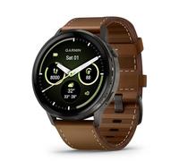 Garmin Venu Montre Intelligente GPS 45 mm, Affichage Lumineux et coloré, Lampe de Poche intégrée, autonomie de 12 Jours, Ardoise avec Bracelet en Silicone Noir/Bracelet en Cuir Marron