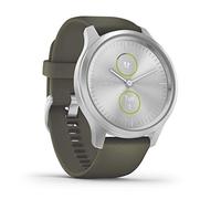 Garmin Vívomove 3 Style : Montre Connectée à Aiguilles Mécaniques et Double Écran Tactile Couleur avec Suivi GPS et Garmin Paytm - 42 mm - Silver/ Silicone Moss Green - Cadran 42 mm