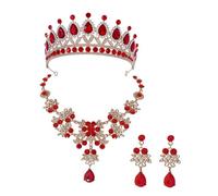 Garneck 1 Ensemble Accessoires De Robe De Mariée Invité Boucles D'oreilles Pour Les Femmes Rose Collier De Mariage Officiel Bijoux De Mariée De Mariage Bijoux De Mariage Strass Rouge