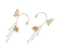 Garneck 1 paire Boucles Oreilles à Clips Forme de avec Franges Écouteurs Non Percés Or pour Femmes Accessoires de Mode Élégants pour Toutes Occasions