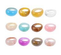 Garneck 12 pièces Bagues Phalange Résine Colorée Large Épaisse Style Vintage Bagues Bombées Déclaration pour Femme Unique