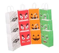 Garneck 12 Pièces Halloween Candy Bags Set With Handles Kraft Paper Pumpkin Print Treat Bags For Party Favors And Trick Treat Holiday Celebration