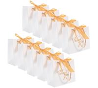 Garneck 12pcs Sachets Présents de Mariage Blancs en Papier Poignées et Rubans Noeud pour Bonbons et Petits Présents, Paquet Tote Élégant pour Fête de Mariage