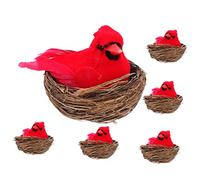 Garneck 1Ensemble Oiseaux Artificiels Cardinal Décoratifs pour Noël Ornements de Jardin Sapin avec Nid Modèles Réalistes de Pince pour Décoration Extérieure