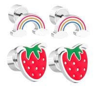Garneck 2 paires Boucles Oreilles Fraise et Arc Ciel Petites Puces Adorables pour