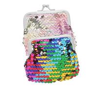 Garneck 2 pièces Porte à Fermoir Kiss Lock pour Femme Mini Bourse Pailletée Pratique et Durable Lot de Couleurs Arc Ciel et Rose
