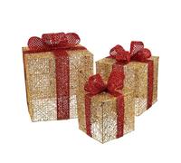 Garneck 3 Pièces Boîtes Lumineuses de Noël en Fer, Lot de Trois, Or | Décorations Vitrines, Forme Boîte Unique, Réutilisables, pour Hôtels et Fêtes de Noël, Style Or