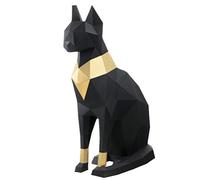 Garneck 3D Papier Modèle Chat Égyptien Géométrique Origami Papier Artisanat Bâtiment Puzzle Plier pour Bricolage Papercraft Décoration (Noir Doré)