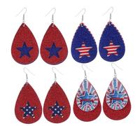 Garneck 4 paires Boucles Doreilles Pendantes Forme de Double Couche Cuir PU avec Motif Drapeau pour Independence Day Bijoux Étoile à Branches pour Femme et Fille Style Aléatoire
