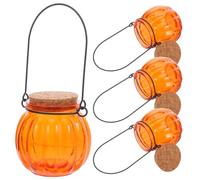 Garneck 4 Pièces Bocal Décoratif en Verre de Citrouille Orange avec Couvercle en Liège, Étanchéité Hermétique et Usage Polyvalent pour Occasions Festives