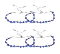 Garneck 4 Pièces Bracelet Œil Protecteur Réglable avec Perles Rondes Bleu Foncé Bijou Chance Artisanale pour Festivals et Usage Quotidien