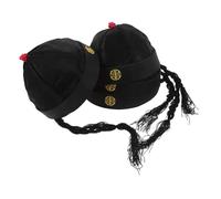 Garneck 4 Pièces Chapeaux Cosplay Chinois Style Qing avec Queue de Cheval Accessoires Traditionnels Orientaux pour Adultes Confortables et Brodés pour Spectacles et Historiques
