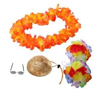 Garneck 4 Pièces Décoration Porte Animale Hawaïenne avec Couronne Fleurie Chapeau Paille et Lunettes de Soleil pour Fête Tropicale et Anniversaire