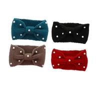 Garneck 4pcs Bandeaux à Cheveux Tricotés Nœud Élégant et Perles, en Laine Extensible Légère, Élégants et Chauds pour Femmes, Ski en Hiver