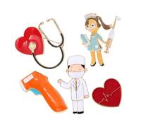 Garneck 5 Pièces Broches Émail pour Infirmiers et Médecins de Pins Cartoons Stéthoscope Cœur Thermomètre Accessoires et Durables pour et Tenues Casual