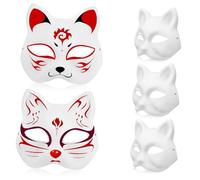 Garneck 5 Pièces Masques de Chat Blancs à Décorer Lot de Masques Vierge pour Fête Masquée Carnaval Halloween et Activités Manuelles