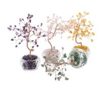 Garneck Arbre à Argenté en Cristal Naturel 4 Pcs - Mini Bonsaïs Décoratifs en Citrine Améthyste Aventurine Verte et Quartz Rose - Ornement Amulette pour Bureau Maison et Décoration