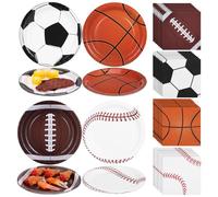 Garneck Assiettes en Papier pour Fête Sportive, Décor Coloré, Usage Jetable | Conviennent aux Plats Chauds ou Froids, Motifs Football, Basket et Rugby, pour Repas Principaux, Aliments Frits, Réunions