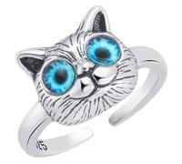Garneck Bague Chat Ajustable Créative Anneau Ouvert Femme Bijoux Mode Œil Bleu Charmant