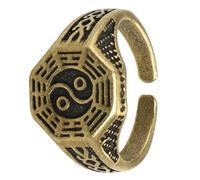 Garneck Bague Chinoise Ouverte Rétro En Laiton Pour Homme Et Femme Style Taoïste Bague Unisexe Taille Ajustable Culture Chinoise