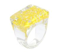Garneck Bague en Résine Légère Jaune Perles de Riz, Bijou Large pour Femme, Accessoire de Fête et Usage Quotidien, Taille Unique, Présent pour Amis et Famille
