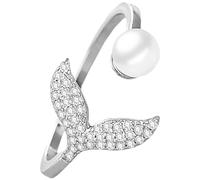 Garneck Bague Sirène Ajustable à Perle Imitation Alliage Blanc Argenté Bagues la Mode Femmes Filles Bijou Quotidien Fête Taille Unique Ouverte