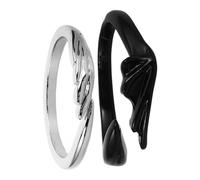 Garneck Bagues de Couple Ange et Diable en Alliage de Zinc Réglables, Finition Polie Argentée et Noire, 2 Pièces Ouvertes Ajustables, Présent Saint-valentin pour Amoureux