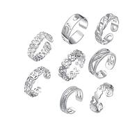 Garneck Bagues D'orteil Réglables En Alliage Cuivre Argenté Pour Femmes, Bijoux D'été Bohème Légers, Petites Bagues D'orteil Décoratives Plage Et Vacances, Lot De 8 Tailles Ajustables