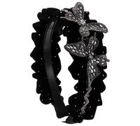 Garneck Bandeau Cheveux Noir en Velours Nœud Plissé, Accessoire Esthétique et Compact pour Se Laver le Visage, Style Classique et Décoratif
