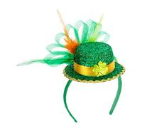 Garneck Bandeau de Fête Saint-patrick Petit Chapeau Trèfle en Satin Vert, Serrage-tête Décoratif Plume pour Accessoires Photo, Fournitures de Festival et Costume Irish, Taille Unique