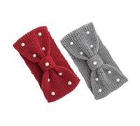 Garneck Bandeau Tricoté Pour Femmes Cache-oreilles En Fil Doux Orné De Perles Nœud, Accessoires Hiver Chauds Et Confortables, Lot De 2 Couleurs Rouge Foncé Et Gris Foncé, Taille Unique
