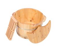 Garneck Bassine Pieds en Bois de Cèdre Massif Couvercle, Bain de Pieds Isolant et Indéformable, 1 Set Poignées Doubles et Bille de Massage, Bain de Trempage Relaxant pour Usage Domestique