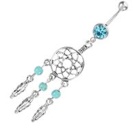 Garneck Belly Ring For Women Dream Catcher Navel Piercing Jewelry Dangling Body Pierced Decoration Plated