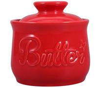 Garneck Beurrier Rouge en Céramique avec Couvercle Hermétique, Pot à Beurre 1Pc Grosse Capacité, Conserve Beurre et Fromage Frais Cuisine Maison