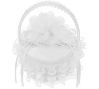 Garneck Boîte à Alliances Blanche en Tissu Poignée, Coussin de Bague Brodé Élégant, Panier Polyvalent Facile à Transporter pour Propositions et Décorations Saint-Valentin