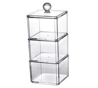Garneck Boîte de Rangement Carrée Transparente 9,2x9,2x23 Cm en Plastique Rigide avec Couvercle Étanche pour Cotons à Démaquiller et Cure-Dents, Organiseur pour Salle de Bain et Coiffeuse