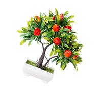 Garneck Bonsaï Fraise Artificiel Petit Taille en Plastique Solide Simulation D'arbousier Décoration Intérieure Bureau Salon Maison