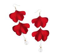 Garneck Boucles D’oreilles Pendantes Feuille De Ginkgo Rouge Artificielle Élégantes Femme Soirée Nouvel An Chine Design Créatif