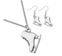 Garneck Boucles D'oreilles et Collier Patin à Glace 3d en Alliage Argenté, Bijou Unisexe, Accessoire Mode Hiver pour Skieuses et Amateurs de Patinage - Ensemble Pendentif et Boucles,
